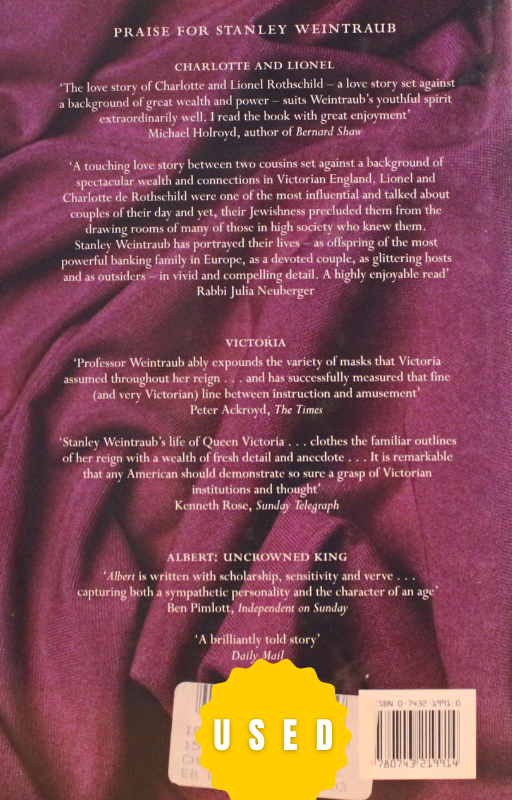 Book cover of Charlotte & Lionel: A Rothschild Love Story by Stanley Weintraub – historical biography of the Rothschild family romance set in 19th-century Europe.