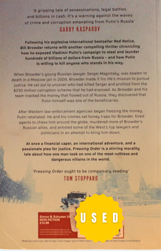 Book cover of Freezing Order by Bill Browder – a political thriller and true story uncovering Russian corruption, financial crime, and international justice efforts.