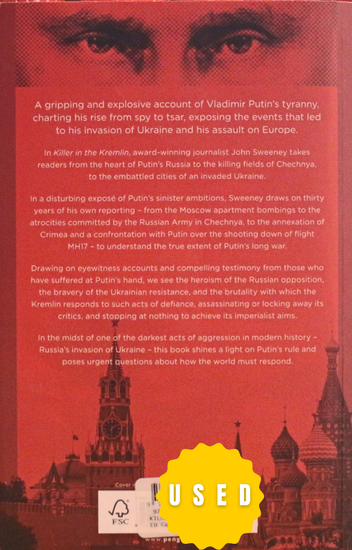 Book cover of Killer in the Kremlin by John Sweeney – an investigative political non-fiction book exposing the violent rise and rule of Vladimir Putin.