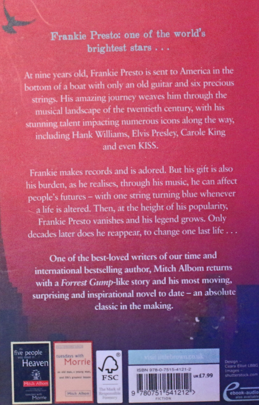 Cover of The Magic Strings of Frankie Presto by Mitch Albom – bestselling inspirational fiction novel, used-good condition
