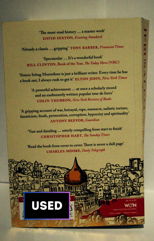 Cover of Jerusalem: The Biography by Simon Sebag Montefiore – historical account of the holy city’s political and religious past, used-good condition - back cover